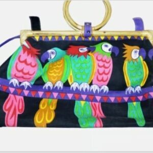 Sun And Sand Canvas Tote Bag 100 % Cotton Bamboo Handle Coin Purse Bird Print